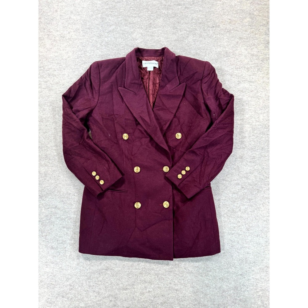 Liz Claiborne Burgundy Wool Cashmere Double Breasted Blazer Jacket Womens 6